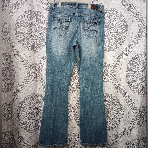 Foster Jeans Co Bootcut Leg Women's10 Blue Flap Back Pockets Stone Low Rise - Picture 9 of 12